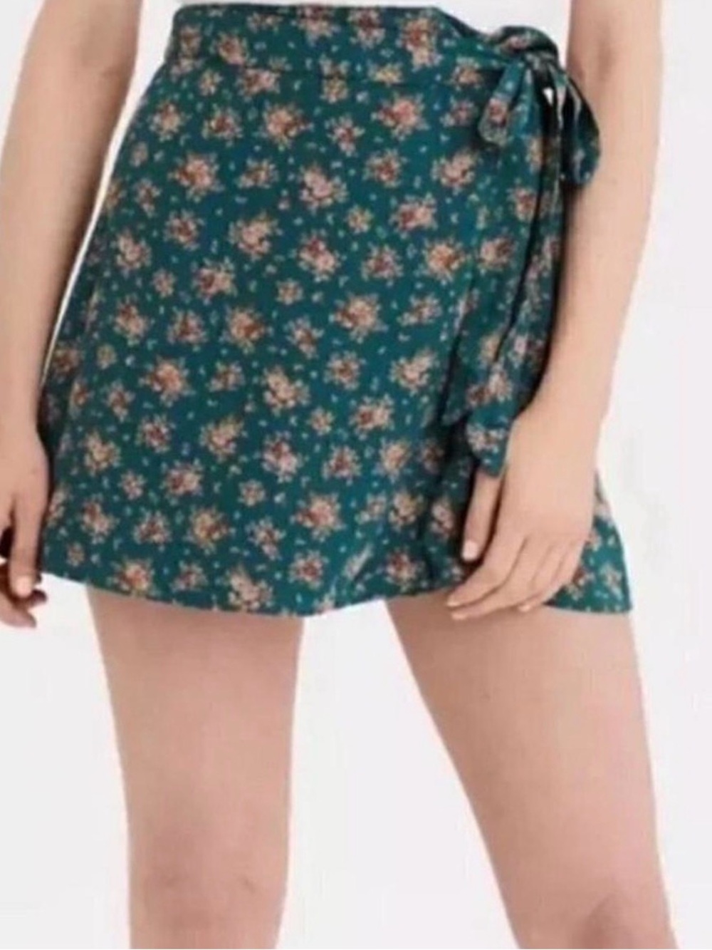 American Eagle Outfitters Teal Floral Wrap Mini Skirt N0479